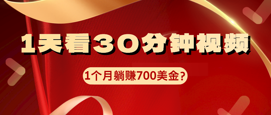 1天看30分钟视频，1个月躺赚700美金？