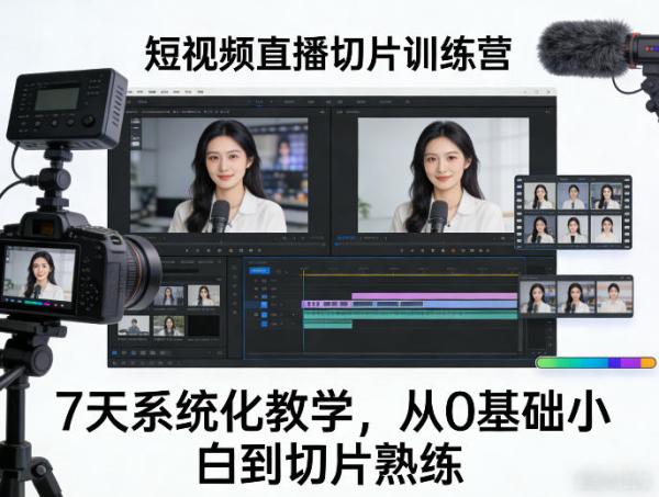 短视频直播切片训练营,7天系统化教学,从0基础小白到切片熟练